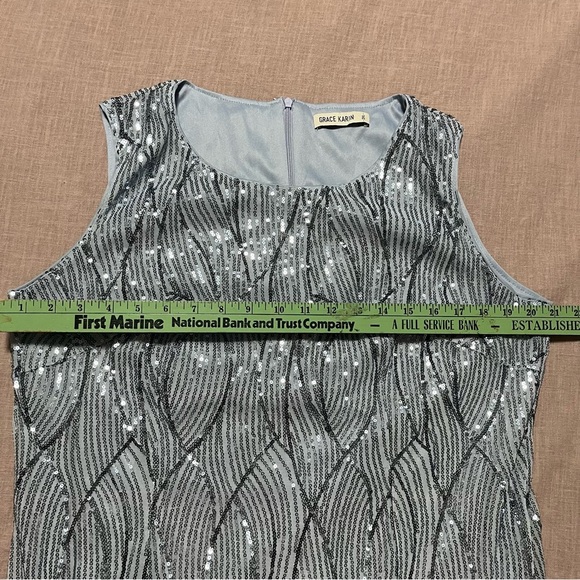 Elegant Fully Sequin Dress Plus Size 2X Stretch Slate Blue Formal Party Holiday - Picture 8 of 8